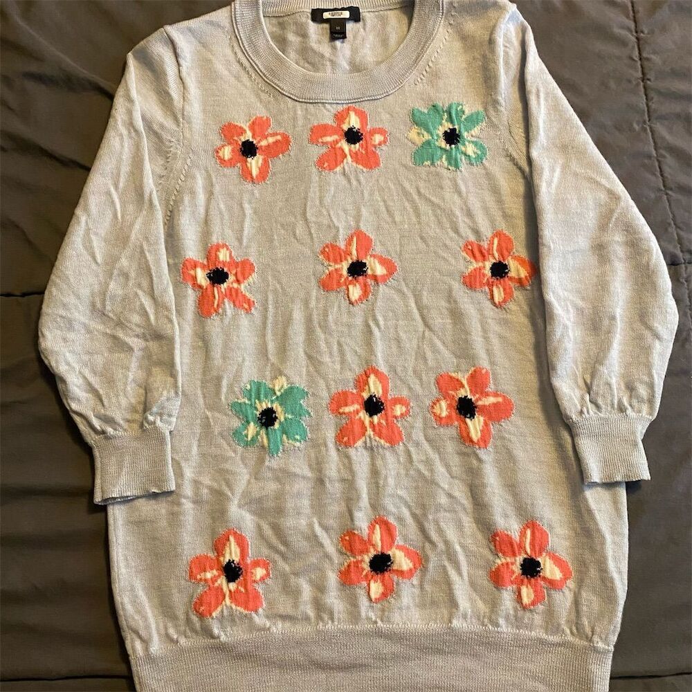 J.Crew Women's Floral Pullover Sweater M Multicolor 3/4 Sleeve Casual